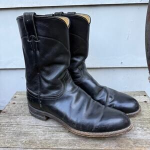 Vintage Justin Boots Black Roper Pull On Cowboy Western Style 3702 Size 9 1/2D